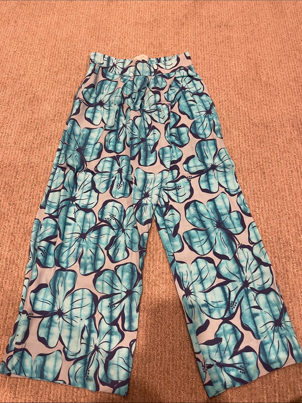 Zara Teal and Navy Floral Palazzo Pants
